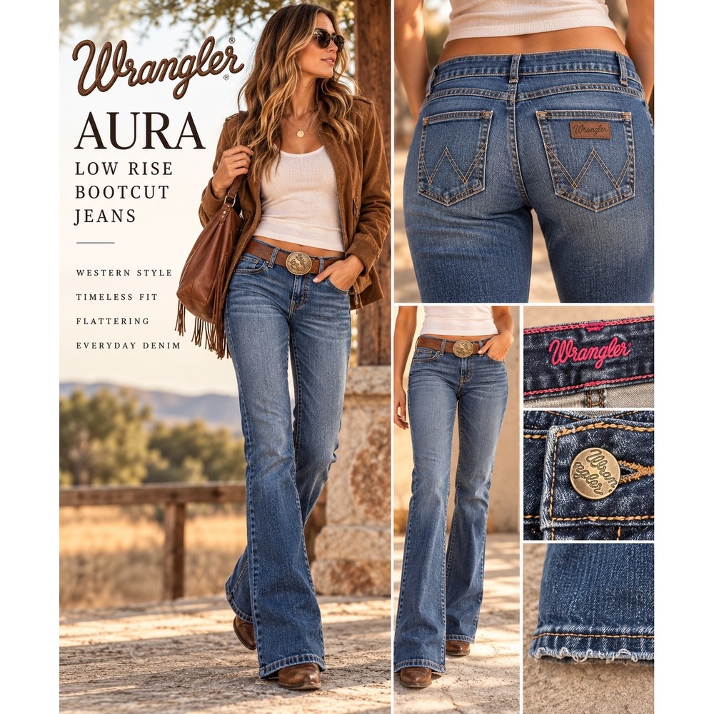 Wrangler Aura Women's 11/12 x 32 Low Rise Bootcut Jeans Y2K Western Denim